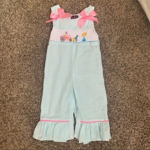Blue Coveralls w/ Cinderella design w/ pink bows